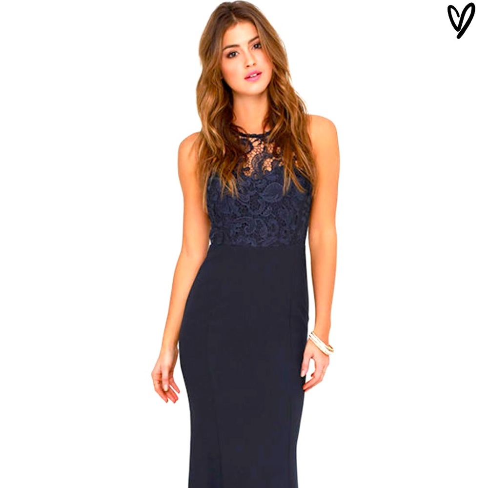 Lulus Navy Lace Maxi Dress